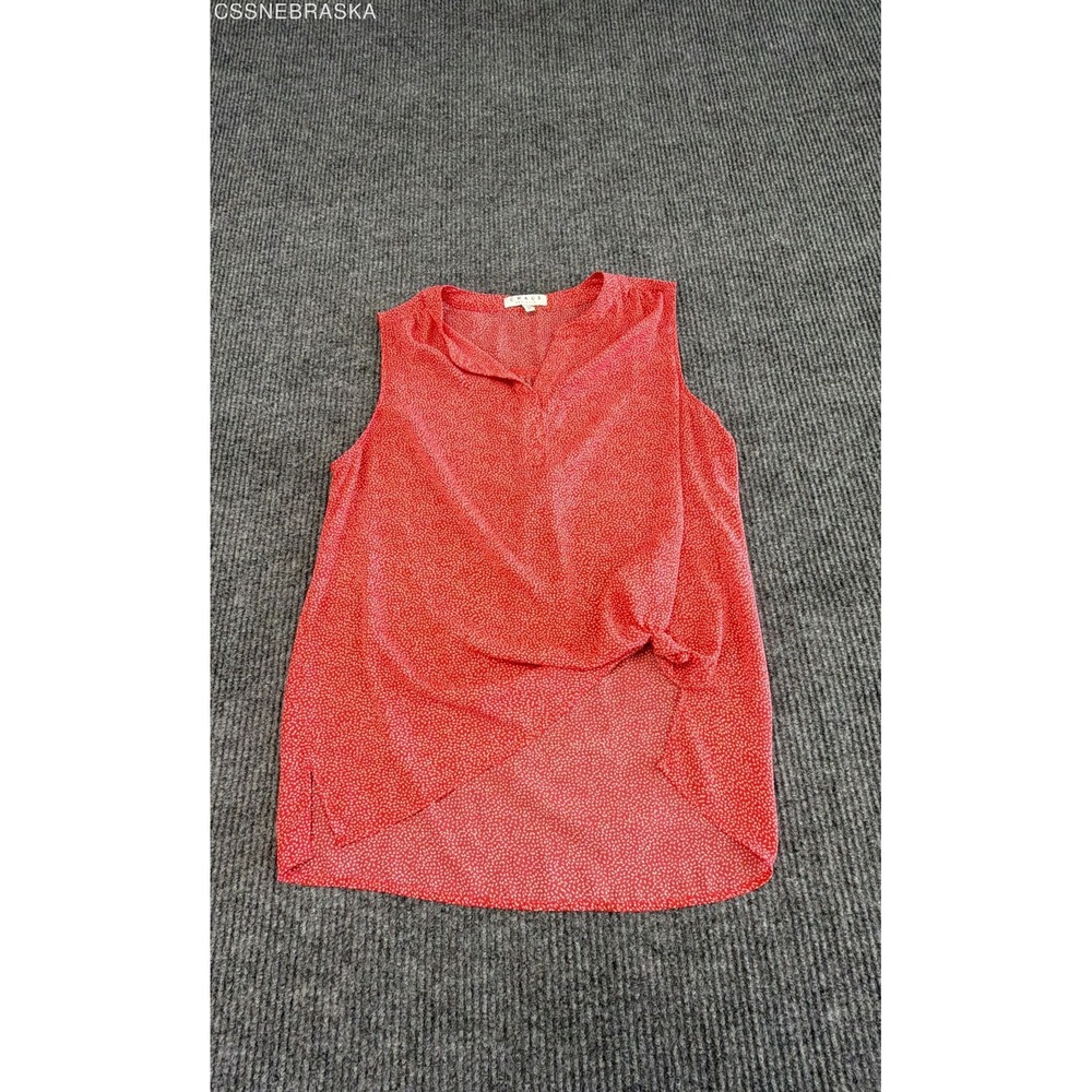 Chaus Women's Red Sleeveless Blouse White Micro Print Polyester Top Sz L